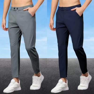 We Perfect Slim Fit Men Grey, Blue Trousers