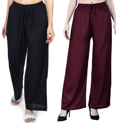 Styleix Regular Fit Women Black, Maroon Trousers