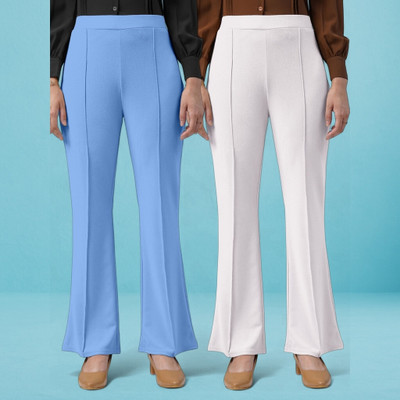 nitafashion Loose Fit Women Light Blue, White Trousers