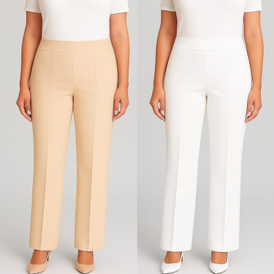 KARIMA INETERNATIONAL Regular Fit Women Beige, White Trousers