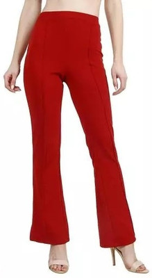 Yashdiv Garmentz Slim Fit Women Red Trousers
