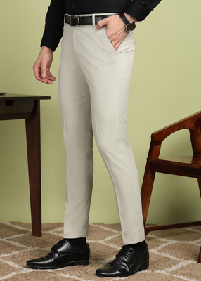 encore by INVICTUS Regular Fit Men Grey Trousers