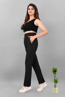 Eleganza Fashions Straight Fit Women Black Trousers
