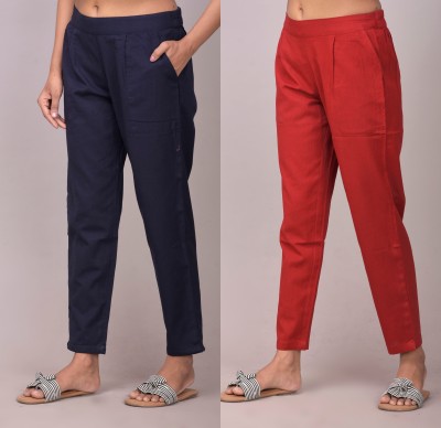 Adhisa Regular Fit Women Blue, Maroon Trousers