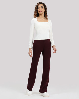 BlissClub Move All Day Ribbed Pants - Tall Women Maroon Trousers