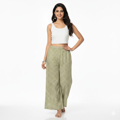 Andromeda Flared Women Green, White Trousers