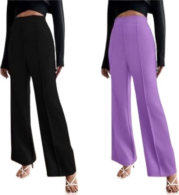 ASCRAFT Regular Fit Women Black, Purple Trousers