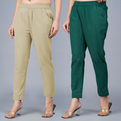 HouseOfCommon Regular Fit Women Beige, Dark Green Trousers