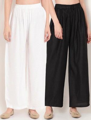 ZAYANQA Flared Women Black, White Trousers