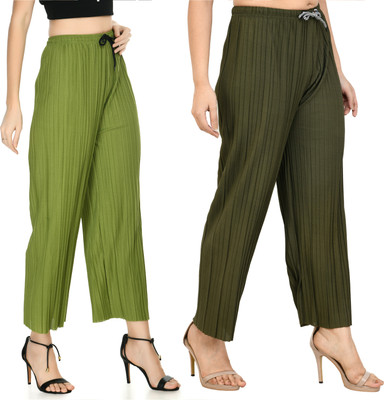 GLOWIC Regular Fit Women Light Green, Dark Green Trousers