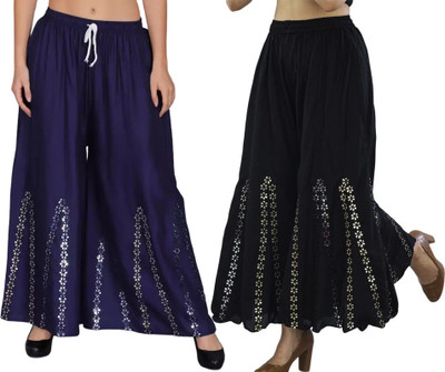 OMAYAA Comfort Fit Women Dark Blue, Black Trousers