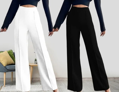 DECENCY Regular Fit Women Black, White Trousers
