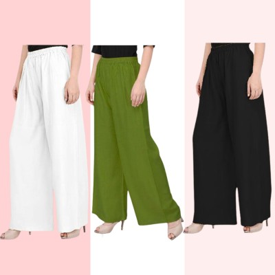 grapcy Regular Fit Women Black, White, Green Trousers