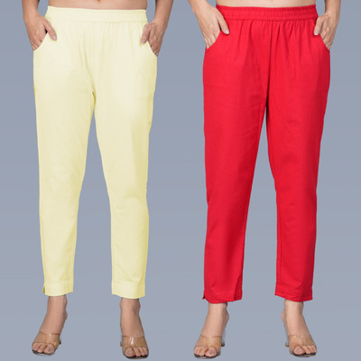 QuaClo Regular Fit Women Cream, Red Trousers