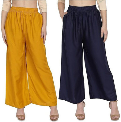 MOKSH Regular Fit Women Yellow, Blue Trousers