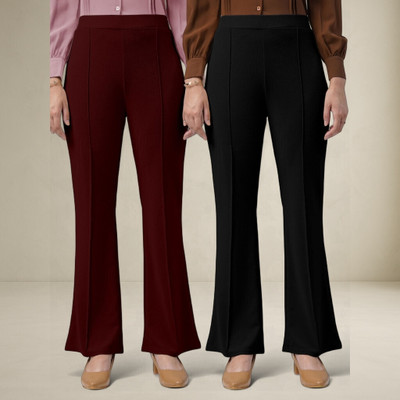 Anitafashion Comfort Fit, Regular Fit Women Maroon, Black Trousers