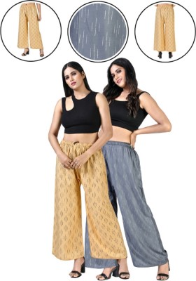 4K FASHION Relaxed Women Grey, Gold Trousers