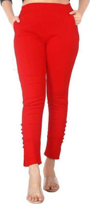 GOODZHUB Slim Fit Women Red Trousers