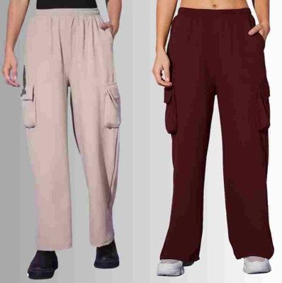 Alika Loose Fit Girls Grey, Maroon Trousers