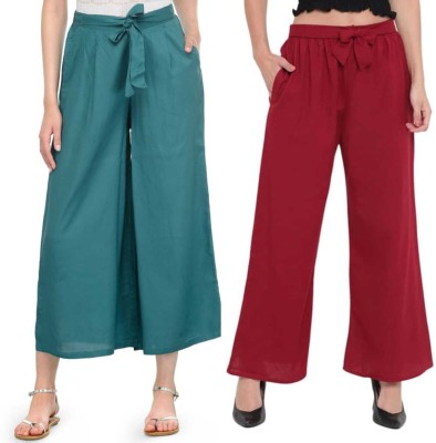 DESTINY BHANSALI Slim Fit Women Maroon, Light Green Trousers