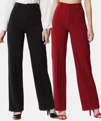GLADLY Regular Fit Women Black, Maroon Trousers