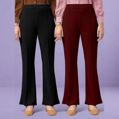 Squadfashion Comfort Fit, Regular Fit Women Black, Maroon Trousers