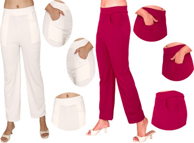 Fashion Bazaar Regular Fit Women White, Maroon Trousers