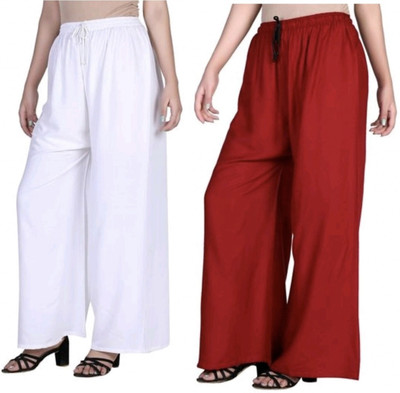 HouseOfCommon Flared Women White, Maroon Trousers