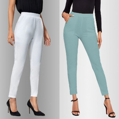 Shiv Enterprise Only Regular Fit Women White, Light Blue Trousers