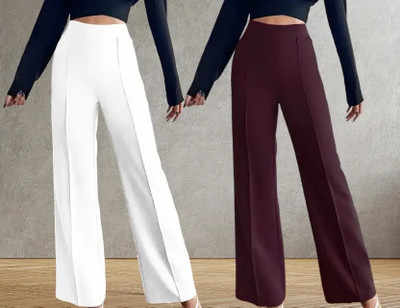 Parona Regular Fit Women White, Maroon Trousers