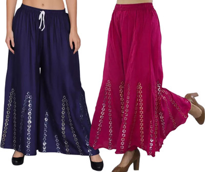 OMAYA Regular Fit Women Dark Blue, Pink Trousers