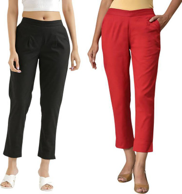 STYLE GRID Regular Fit Women Black, Red Trousers