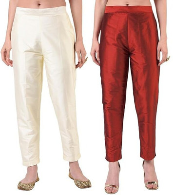 PILKU Regular Fit Women Maroon, White Trousers
