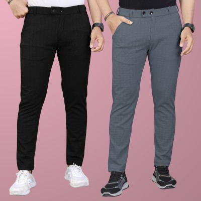 GIBBONTE Regular Fit Men Black, Grey Trousers