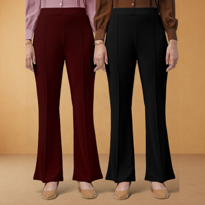 nitafashion Loose Fit Women Maroon, Black Trousers