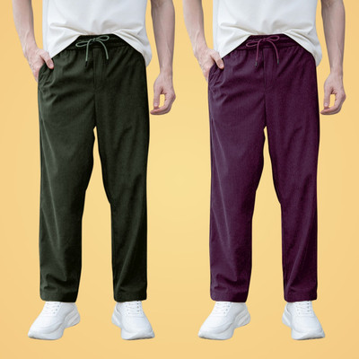 GIBBONTE Solid Men Dark Green, Purple Track Pants
