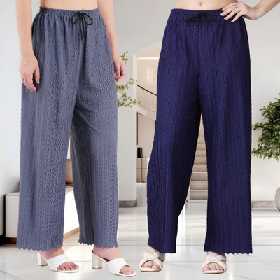KWSH Regular Fit Women Blue, Grey Trousers