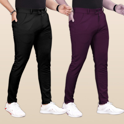 GIBBONTE Slim Fit Men Black, Multicolor Trousers
