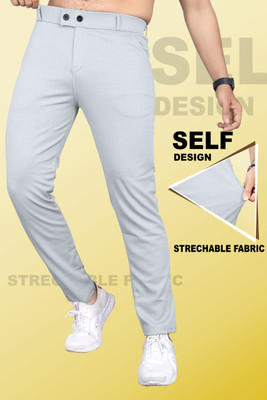 INDICLUB Slim Fit Men Silver Trousers