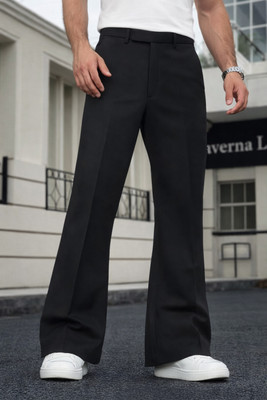 Plus91 Flared Men Black Trousers