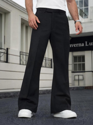 Plus91 Flared Men Black Trousers