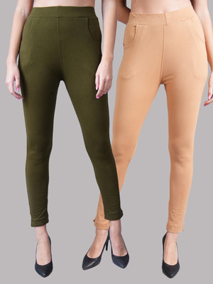 VALLES365 by S.c. Regular Fit Women Beige, Green Trousers