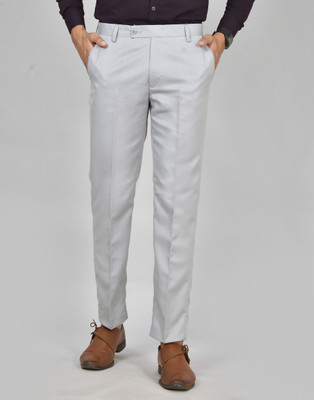 Q AND K Comfort Fit Men Silver Trousers