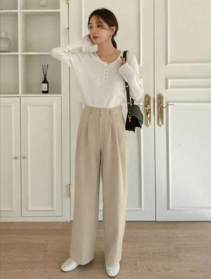 Naaztraders Loose Fit Women Beige Trousers