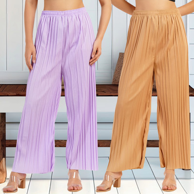 KWSH Regular Fit Women Purple, Cream Trousers