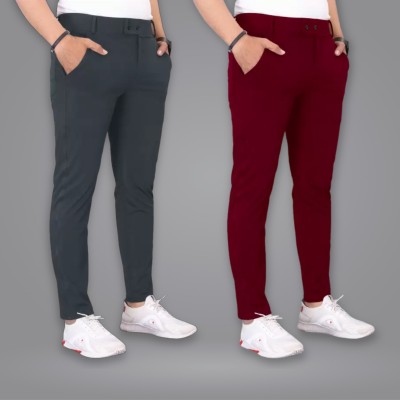 GIBBONTE Slim Fit Men Grey, Maroon Trousers