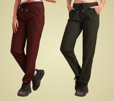 GIBBONTE Self Design Women Brown, Dark Green Track Pants