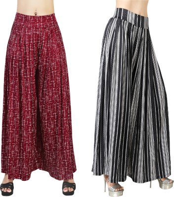 Fashion Bazaar Flared Women Maroon, Black Trousers