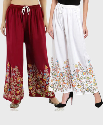 Meyara Relaxed Women White, Maroon Trousers