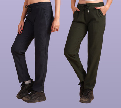 GIBBONTE Self Design Women Dark Green, Black Track Pants